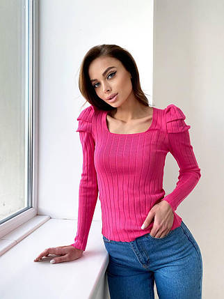 Кофта жіноча красива з фігурним квадратним вирізом і складкою на плечах Ssch1047, фото 2