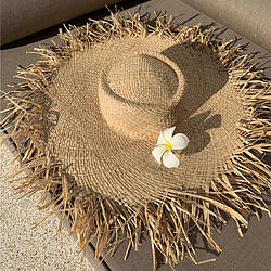 Широкополий солом'яний капелюх із посатаними полями та круглою тулією