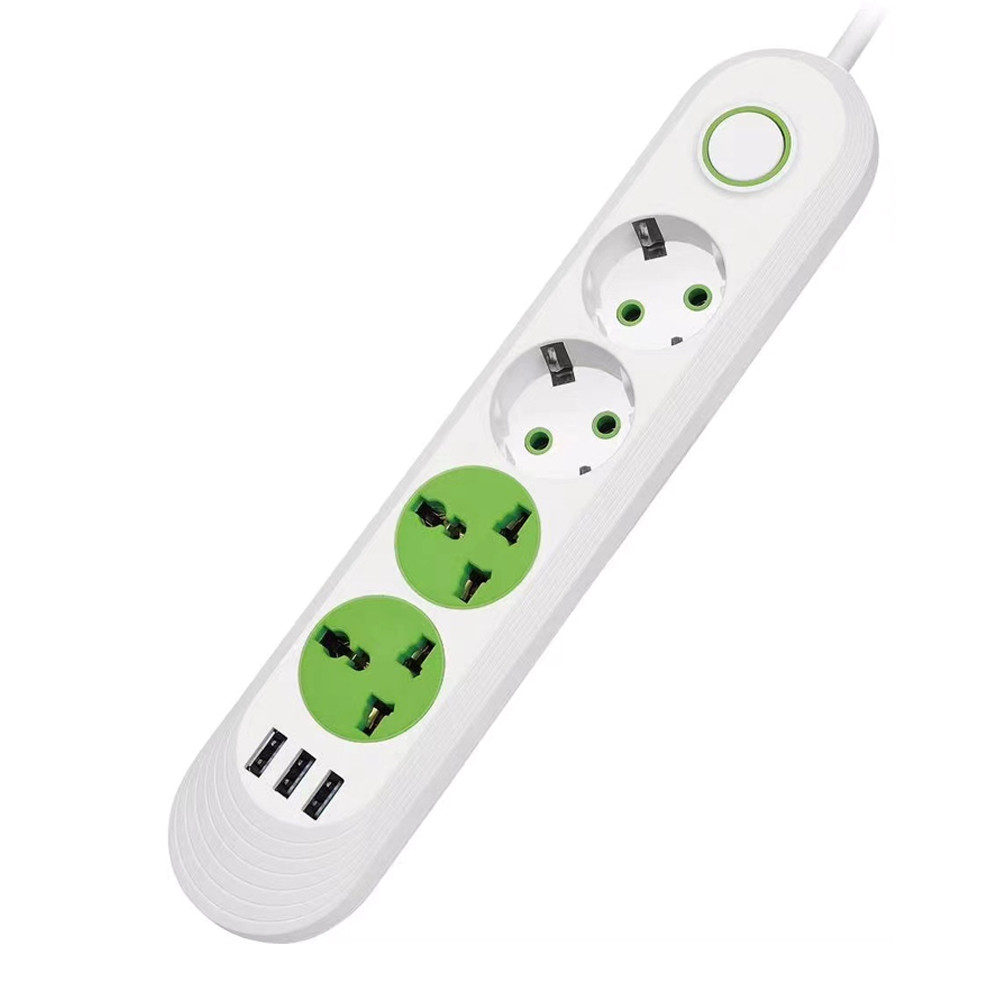 Мережевий фільтр F01U, 2 розетки EU + 2 розетки Universal + 3 USB, 1.5 м, переріз 3х0,75 мм, 2500 W, White, Box