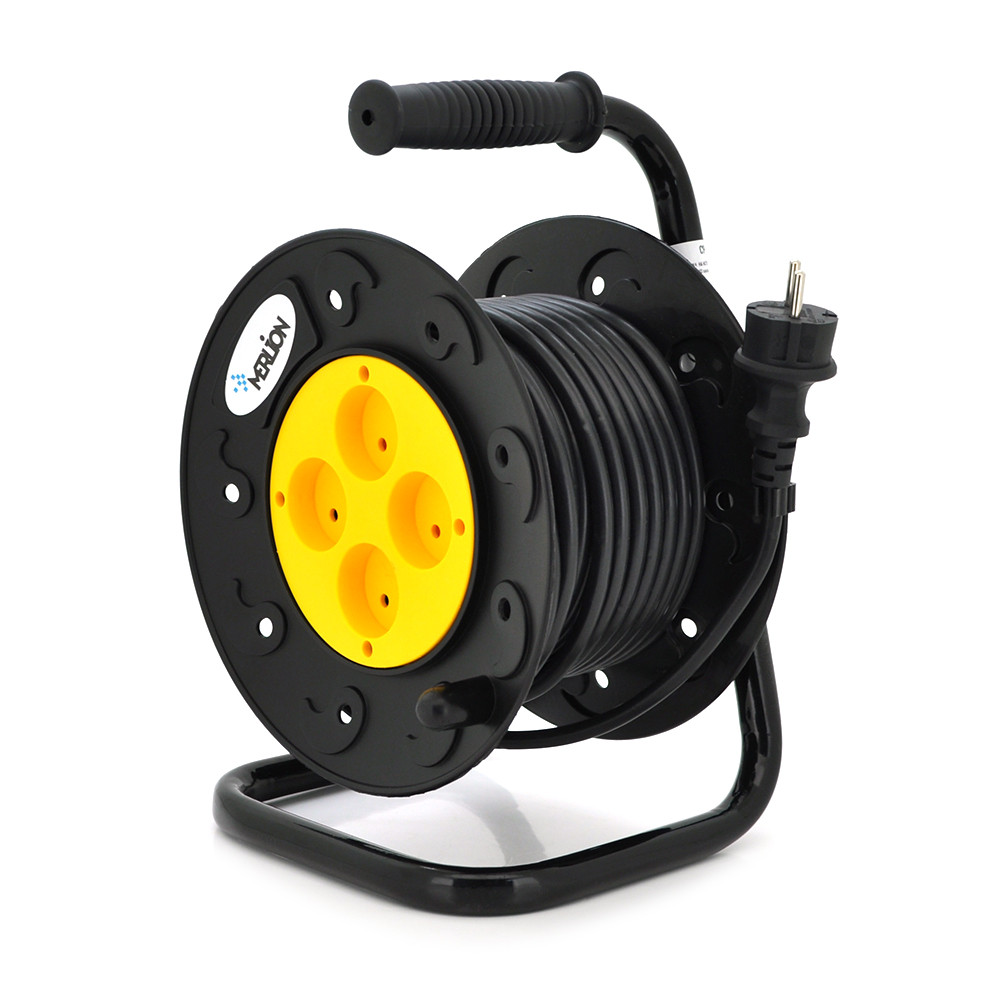 Подовжувач на котушці MERLION 2х2,5, 20 м, 16 А, 220 В, 4xSCHUKO socket, кабель нг-LS, Q4