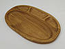 Овальна дубова менажниця для сервірування на 4 секції 35×22×2,5 см — дерев’яна тарілка ручної роботи для подачі закусок, фото 3