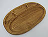 Овальна дубова менажниця для сервірування на 4 секції 35×22×2,5 см — дерев’яна тарілка ручної роботи для подачі закусок, фото 6