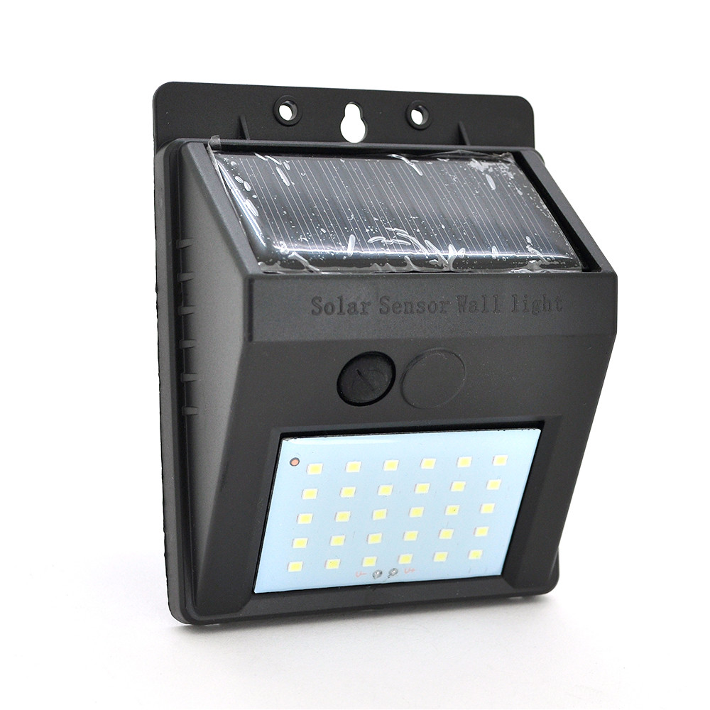Вуличний ліхтар із сутінковим датчиком із сонячною панеллю, кріплення на стіну 30 LED, Black, фото 1