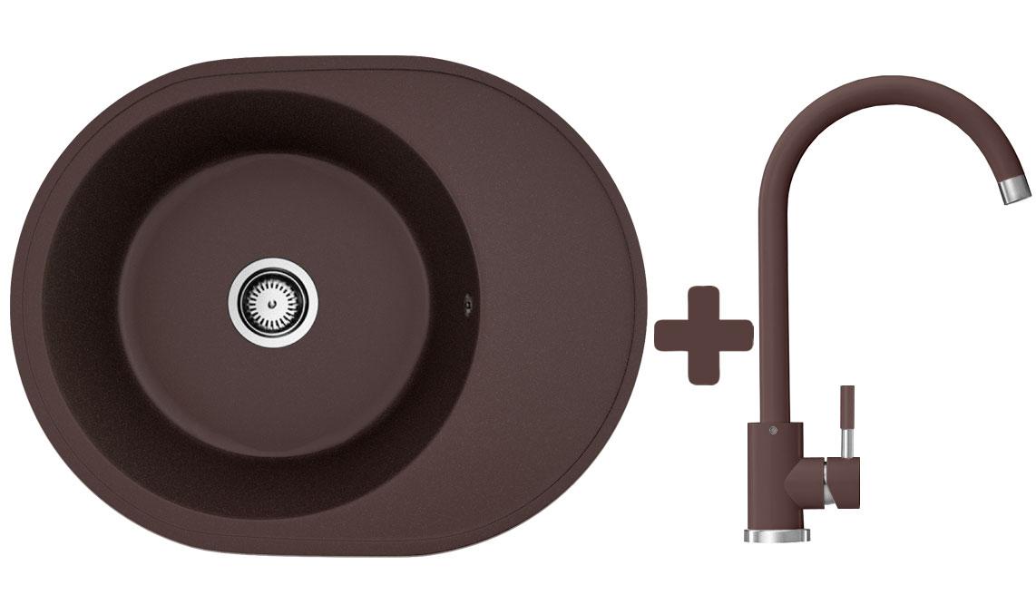 Комплект: мийка гранітна ASKANIA KAMELIA Коричневий + Кран, фото 1