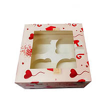 Коробка для тістечка 170*170*90 на 4шт. (віконце) з принтом лист