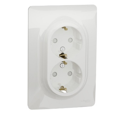 Розетка подвійна Schneider Unica із заземленням і захисними шторками, Білий, фото 1