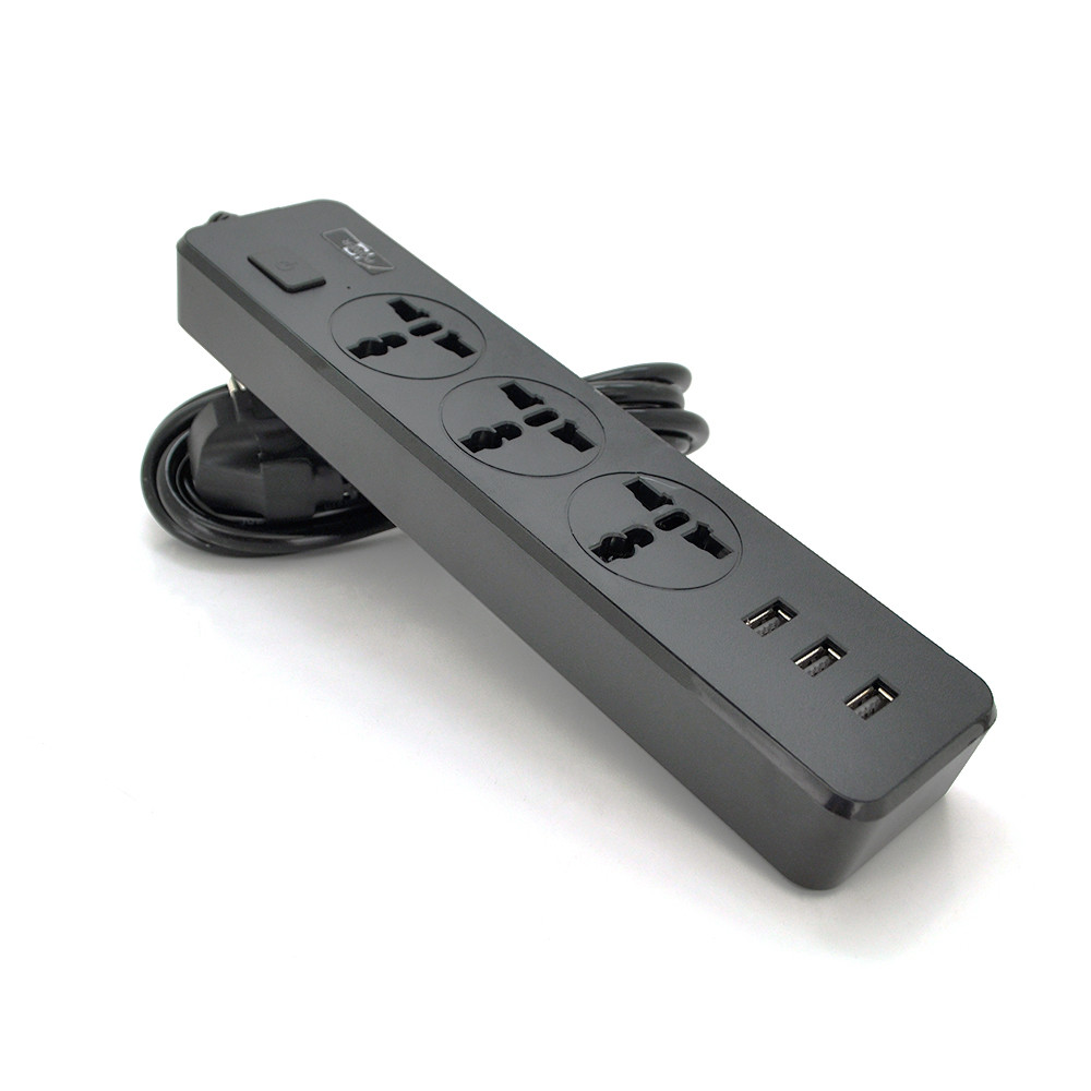 Мережевий фільтр ТВ-Т13, 3 розетки + 3 USB, 2 м, переріз 3х0,75 мм, 2500 W, Black, Box