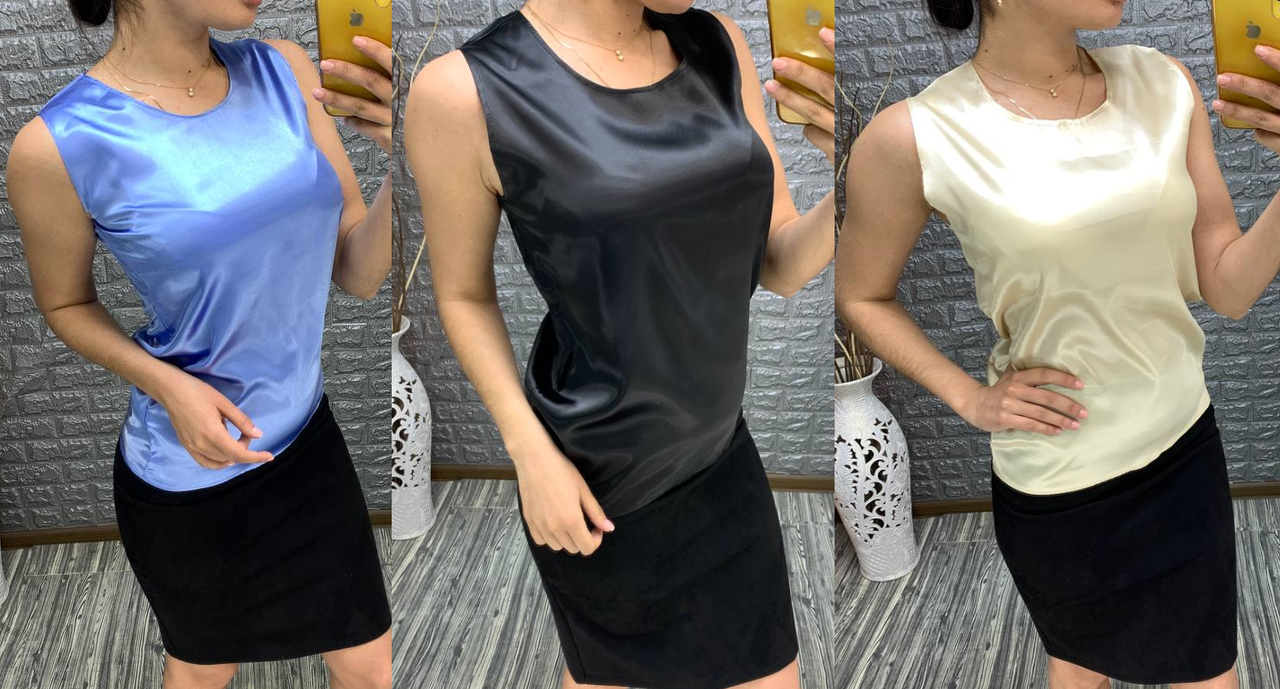 Жіноча атласна літня майка з круглим вирізом горловини, фото 1