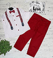 Нарядный бордо костюм для мальчика с рубашкой, брюками и бабочкой на 2 - 3 лет