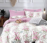 Комплект постельного белья двуспальный розово-белый цветы (ранфорс)