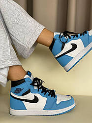 Женские кроссовки Nike Air Jordan Blue (голубые с белым и чёрным) яркие высокие удобные кроссы БД0196 v