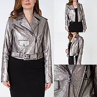 Кожаная куртка с напылением серебро, размер м