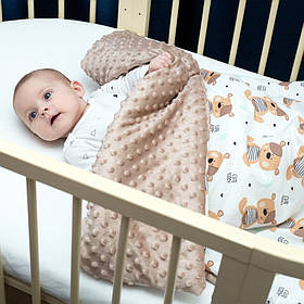 Плед дитячий з плюшем Minky 100x150 "Мішки" (600013) Утеплений плед в ліжечко новонародженому