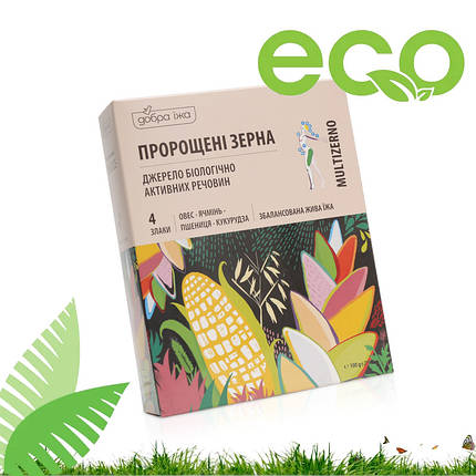 Пророщені зерна пшениці, вівса, ячменя і кукурудзи Добра Їжа 100 г (коробка зі стіками), фото 1