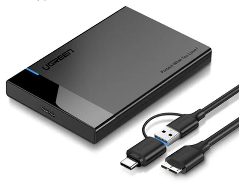 Зовнішній корпус Ugreen кишеня для жорсткого диска для HDD 2.5" SATA USB 3.0 + USB-C Black (US221), фото 1