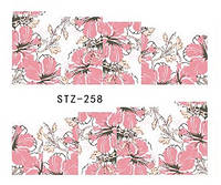 Слайдер дизайн, водные наклейки на ногти для маникюра STZ 258 цветы