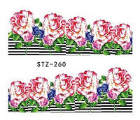 Слайдер дизайн, водные наклейки на ногти для маникюра STZ 260 цветы