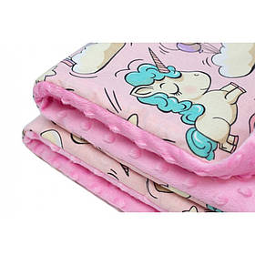 Плед дитячий з плюшем Minky 90х80 "Єдинороги" (600015) Утеплений плед у коляску для новонародженого