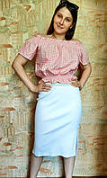 РАСПРОДАЖА! Блуза крестьянка с открытыми плечами цвет белый-розовый 44,46,48р.