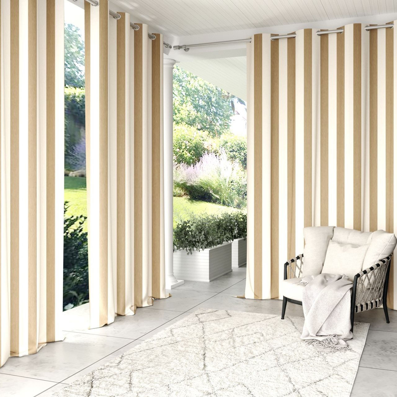 Шторы для беседок купить непромокаемые 175шх220в Бежевый/Белый не выгорают.