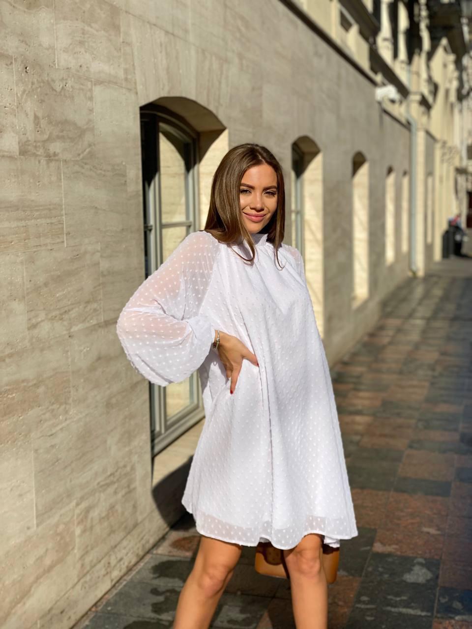 Шифонова сукня трапеція вільного крою з розкльошеними рукавами та поясом (р. S-XL) 73PL4087, фото 1