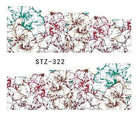 Слайдер дизайн, водные наклейки на ногти для маникюра STZ 322 цветы