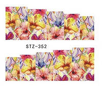 Слайдер дизайн, водные наклейки на ногти для маникюра STZ 352 цветы