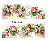 Слайдер дизайн, водные наклейки на ногти для маникюра STZ 353 цветы