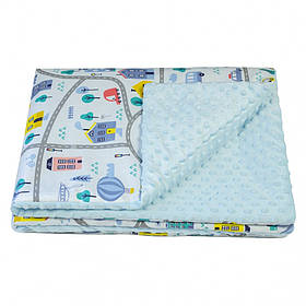 Плед дитячий з плюшем Minky 90х80 "Машинки" (600018) Утеплений плед у коляску для новонародженого