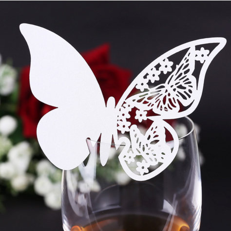 Картки для гостей, весільні прикраси, прикраси келихів "метелики білі" 10шт набір" 11*7см