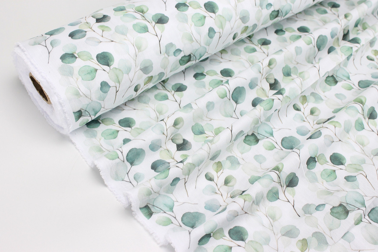 Муслін жатий цифровий друк "Листя" на білому тлі № МЦ 1-004, фото 1