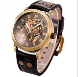 Хороший модний годинник на руку чоловічий зі шкіряним ремінцем з автопідзаводом, фото 2