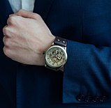 Хороший модний годинник на руку чоловічий зі шкіряним ремінцем з автопідзаводом, фото 3