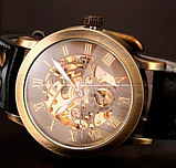 Хороший модний годинник на руку чоловічий зі шкіряним ремінцем з автопідзаводом, фото 4