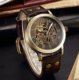 Хороший модний годинник на руку чоловічий зі шкіряним ремінцем з автопідзаводом, фото 8