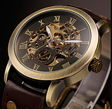 Хороший модний годинник на руку чоловічий зі шкіряним ремінцем з автопідзаводом, фото 9