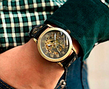 Хороший модний годинник на руку чоловічий зі шкіряним ремінцем з автопідзаводом, фото 10