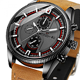 Хороший класичний наручний годинник механічний чоловічий на шкіряному ремінці з автопідзаводом, фото 10