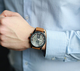 Хороший класичний наручний годинник механічний чоловічий на шкіряному ремінці з автопідзаводом, фото 7