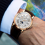 Крутий брендовий чоловічий наручний годинник з японським механізмом на шкіряному ремінці з автопідзаводом, фото 7