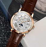 Крутий брендовий чоловічий наручний годинник з японським механізмом на шкіряному ремінці з автопідзаводом, фото 4