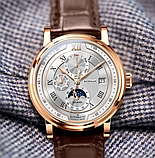 Крутий брендовий чоловічий наручний годинник з японським механізмом на шкіряному ремінці з автопідзаводом, фото 3