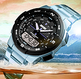 Тактичний срібний наручний кварцовий армійський годинник skmei з металевим ремінцем, фото 4