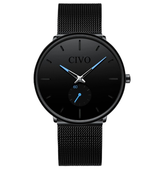 Крутий наручний кварцовий годинник з металевим браслетом з японським механізмом чорний, фото 1