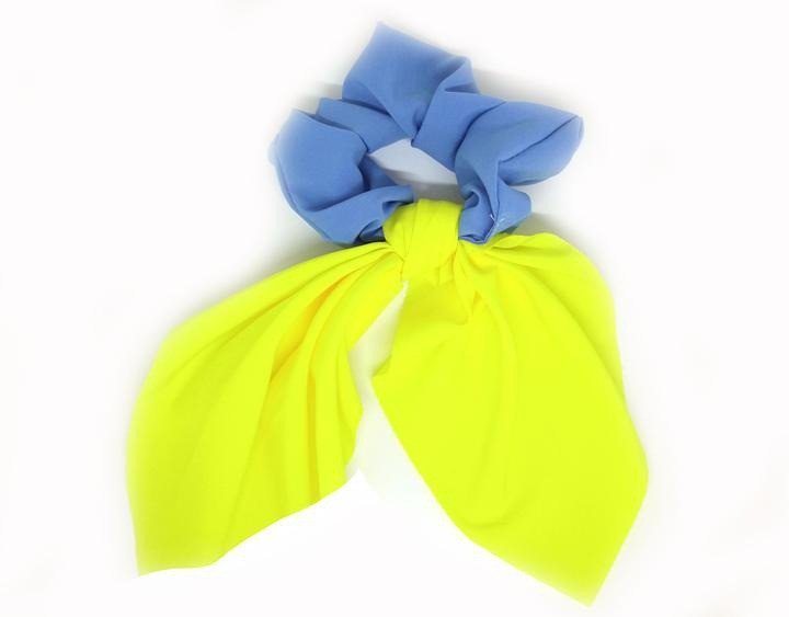 Гумка для волосся твіллі жовто-блакитна, фото 1