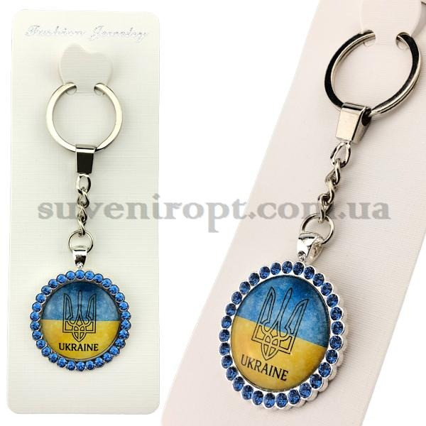 Брелок герб України скло в камінчиках, фото 1