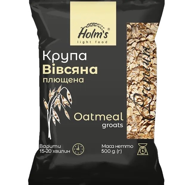 Купить Крупа овсяная плющенная цельнозерновая Holms, 500 г, цена 45 ...