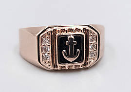 Перстень-печатка XР з чорною емаллю. Позолота ЧВ. Камені: білий циркон. Є: 20р