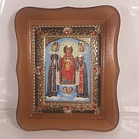 Икона Успение Пресвятой Богородицы, лик 10х12 см, в светлом деревянном киоте с камнями
