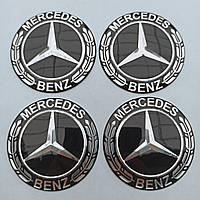 Наклейка опукла на ковпачок диска Mercedes Benz чорна 65 мм